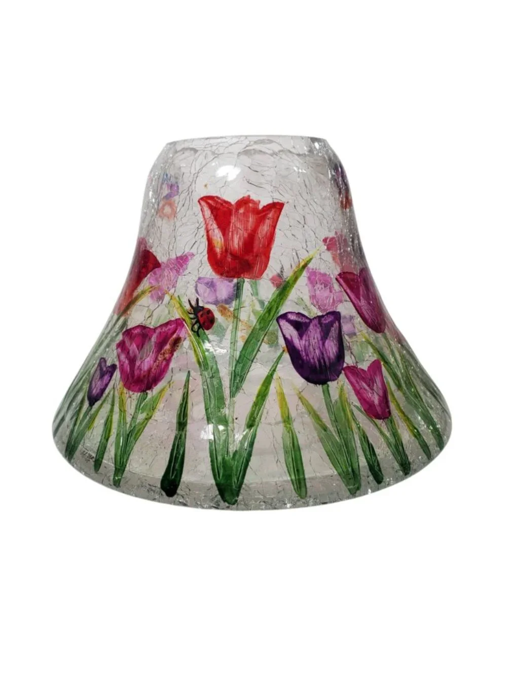 Yankee Candle Tulip Floral Crackle Glass Lamp Shade Topper Butterfly Ladybug
